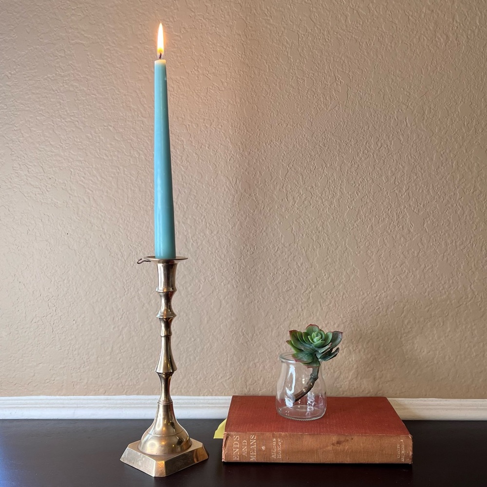 Vintage 1970’s Solid Brass Candlestick, Pedestal, Candle Holder, Dining Table